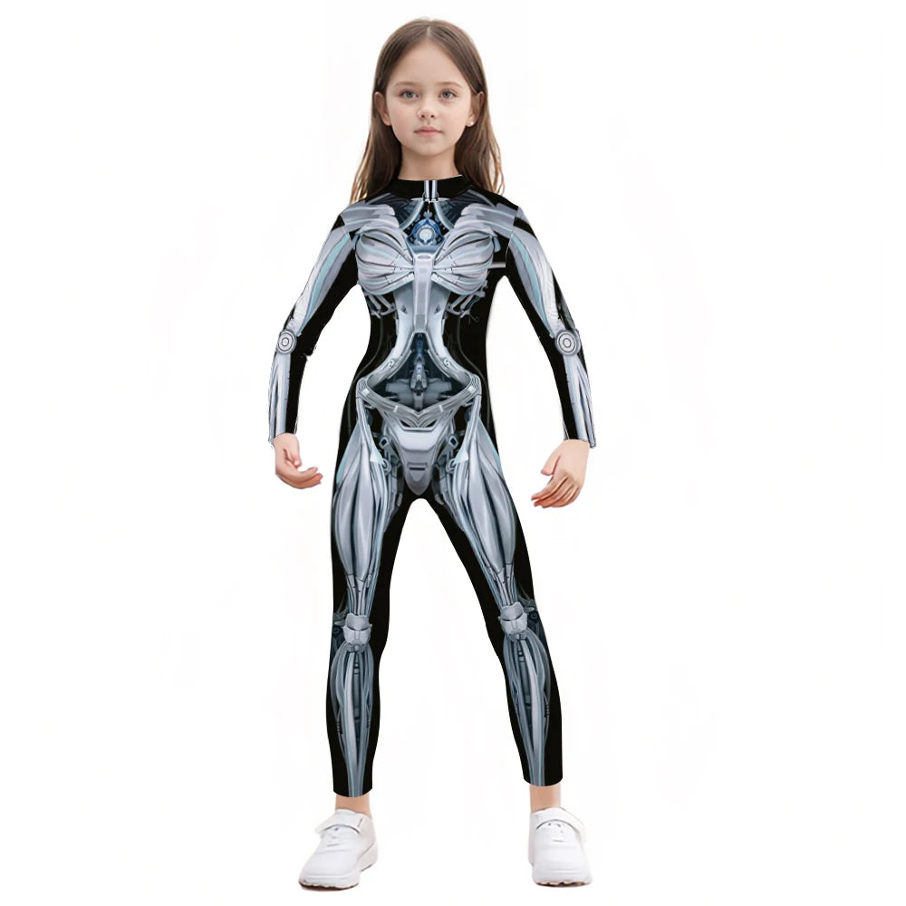 Halloween Skeleton Jumpsuit Bloody Clown Cospaly Costume Robot Day of the Dead Bloody - girl-1001 / L