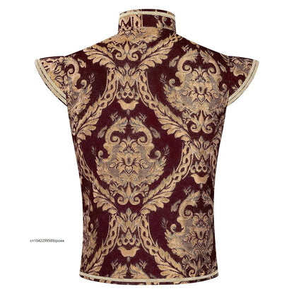 Men Renaissance Royal Prince Costume Set Medieval King Prince Bloomers Shorts Vest - vest C / XXL
