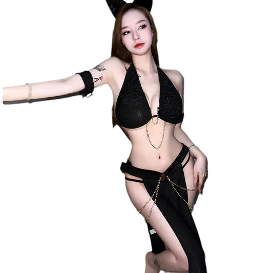 Pet Sexy Lingerie Cat Black Witch Halter Hollow Top with Dress Nightgowns Costume