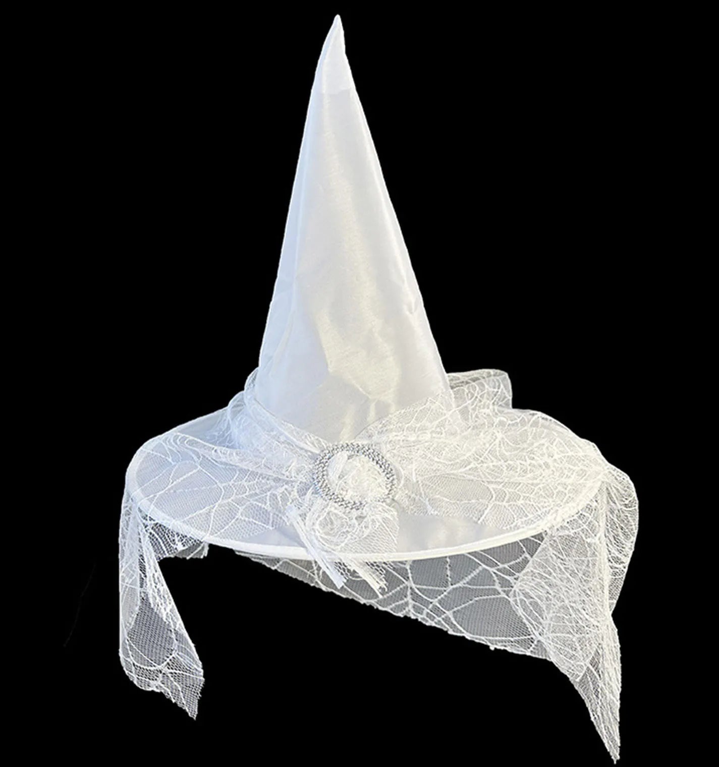 White Witch Hat with Veil Adult Halloween Party Cosplay Wizard Hat Girls Princess Dress Up Costume Accessory - product image 4