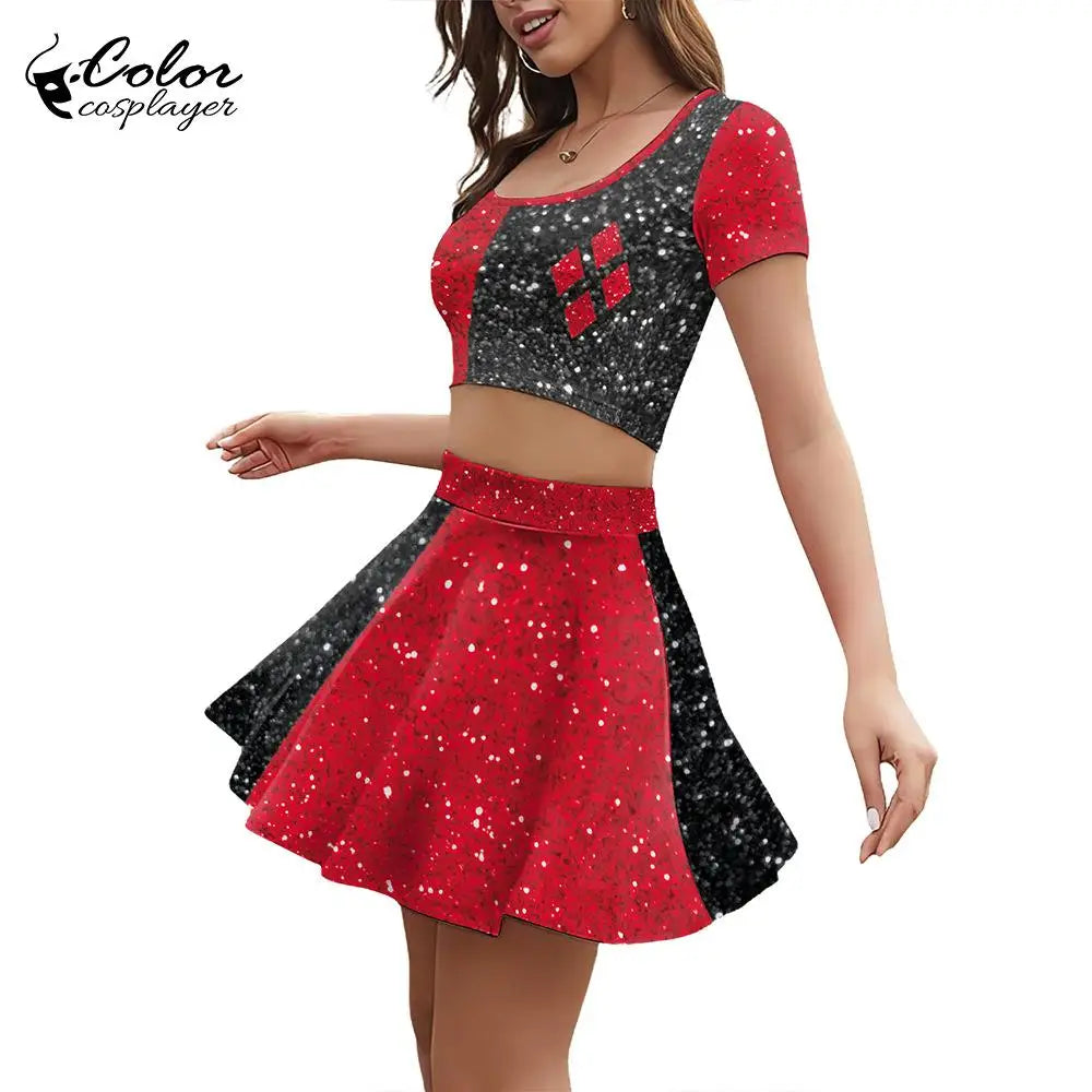 Color Cosplayer Women's Clown & Superhero Costume – Printed Top and Skirt