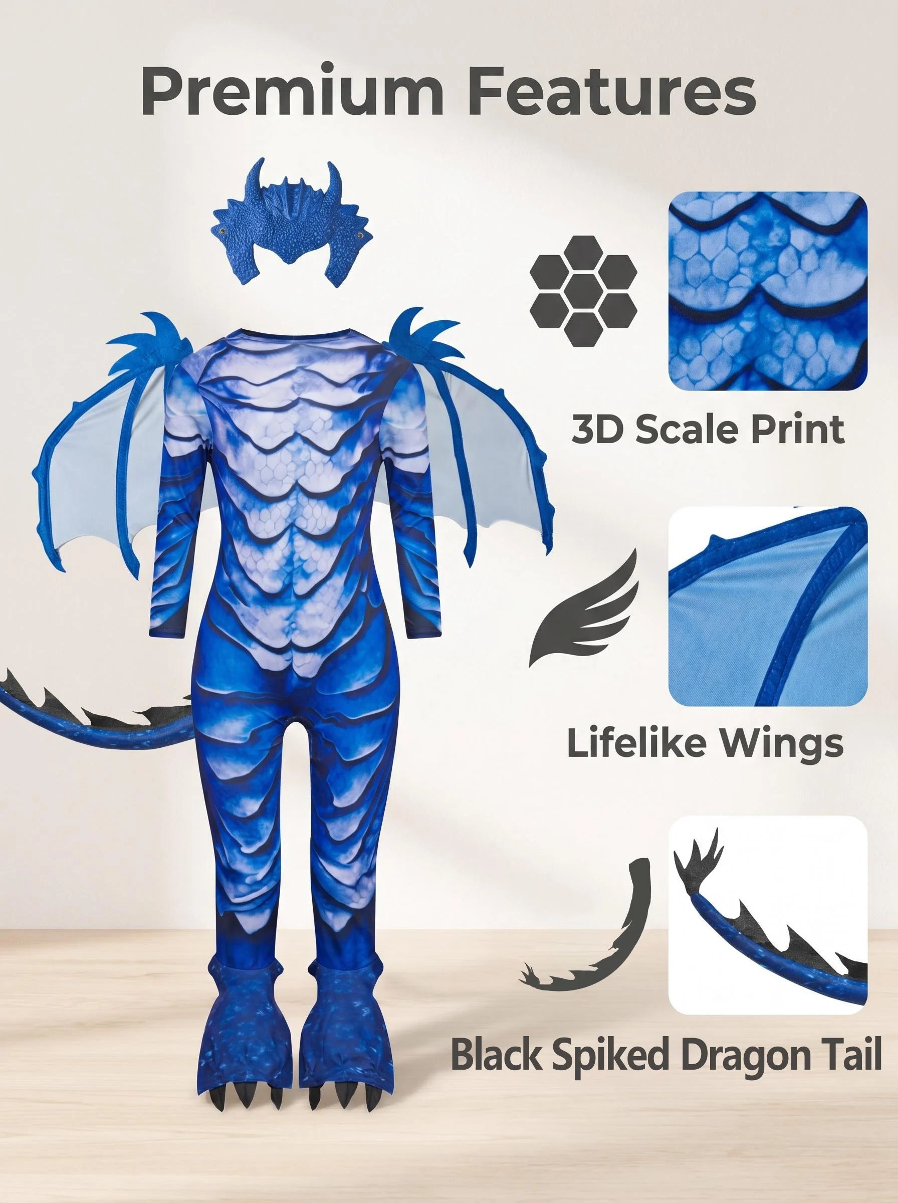 The Frost Blue Dragon Knight Jumpsuit For Kids, Halloween Carnival Theme Party Costume