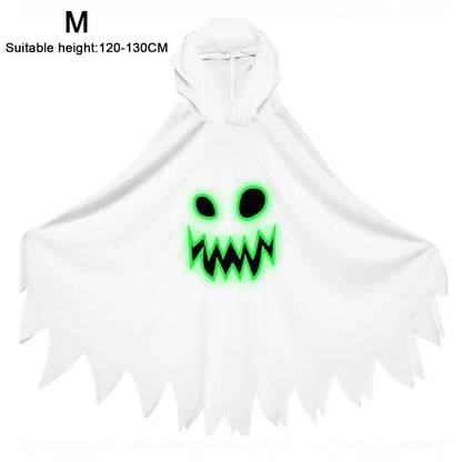 White Black Halloween Costume Ghost Face Design Cape Shawl Luminous Cloak Glow in the Dark - View 10