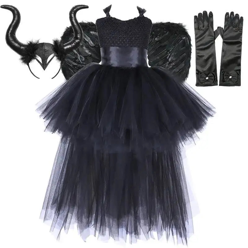 Kids' Dark Witch for Girls Black Devil Angel Fancy Trailing Dress with Costume - alternate view 8