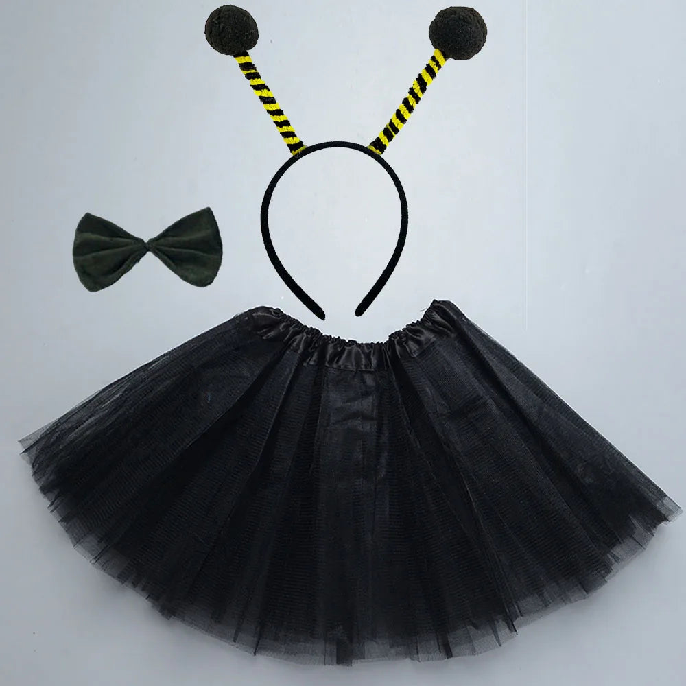 Halloween Girl Women Red Bug Ladybug Black Ant Yellow Bee Animal Costume Headband Skirt - set 4 / for 2- 4 years