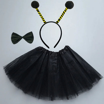 Halloween Girl Women Red Bug Ladybug Black Ant Yellow Bee Animal Costume Headband Skirt - set 4 / for 2- 4 years