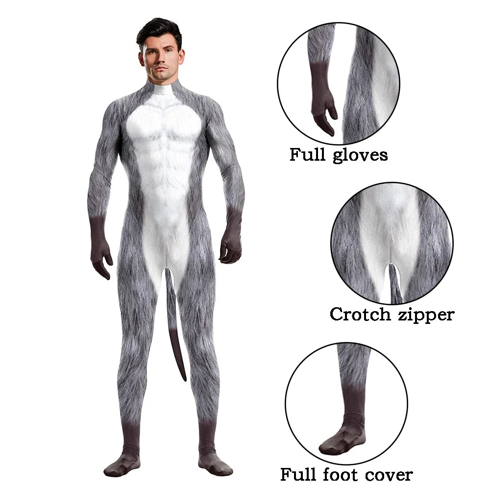 Full Cover Elastic Zentai Pet Suit Jumpsuit Print Catsuit Bodysuits Tail Purim Pet - 1022 / M