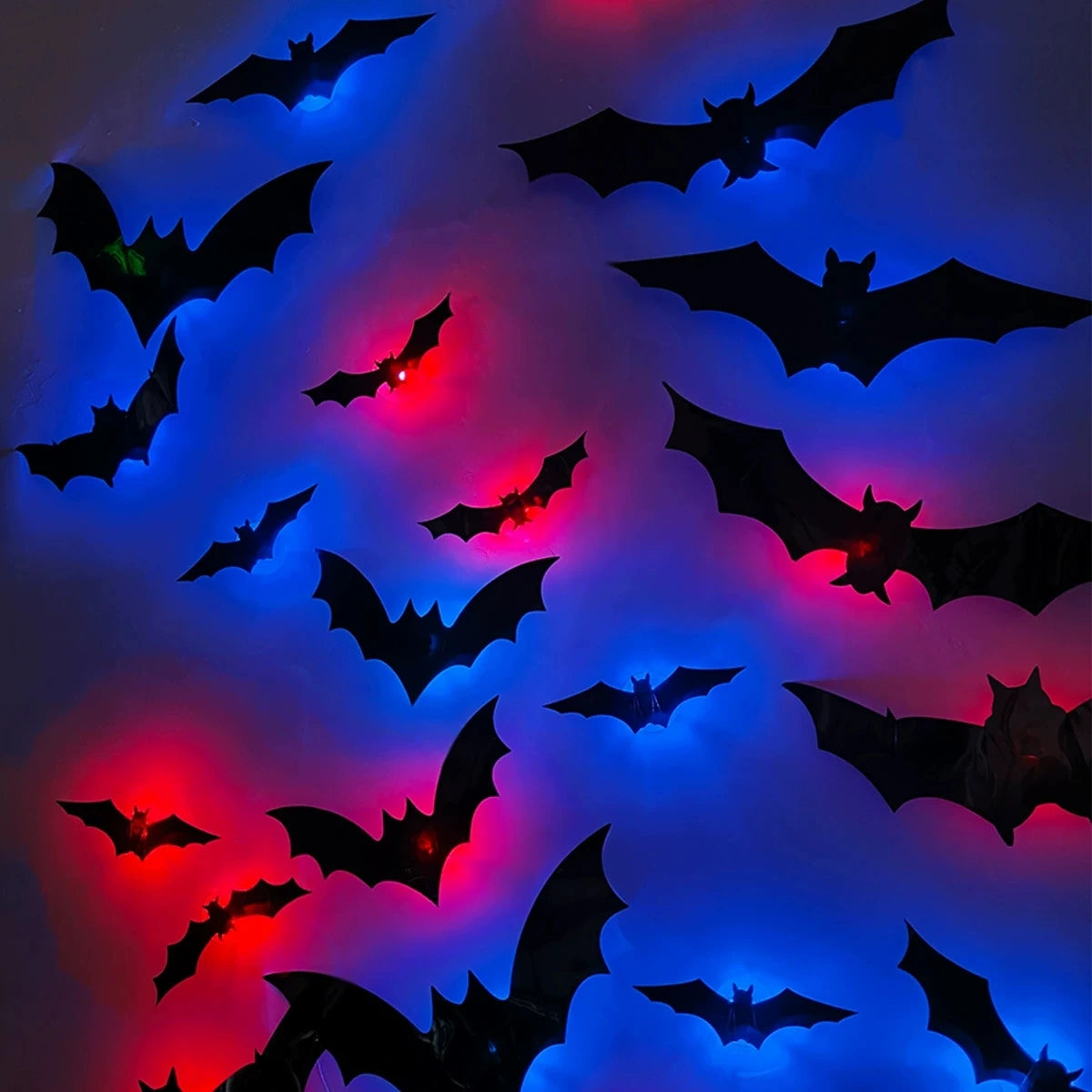 Halloween 3D Stereoscopic Bat LED Night Light PET Wall Decal Home FestivalParty