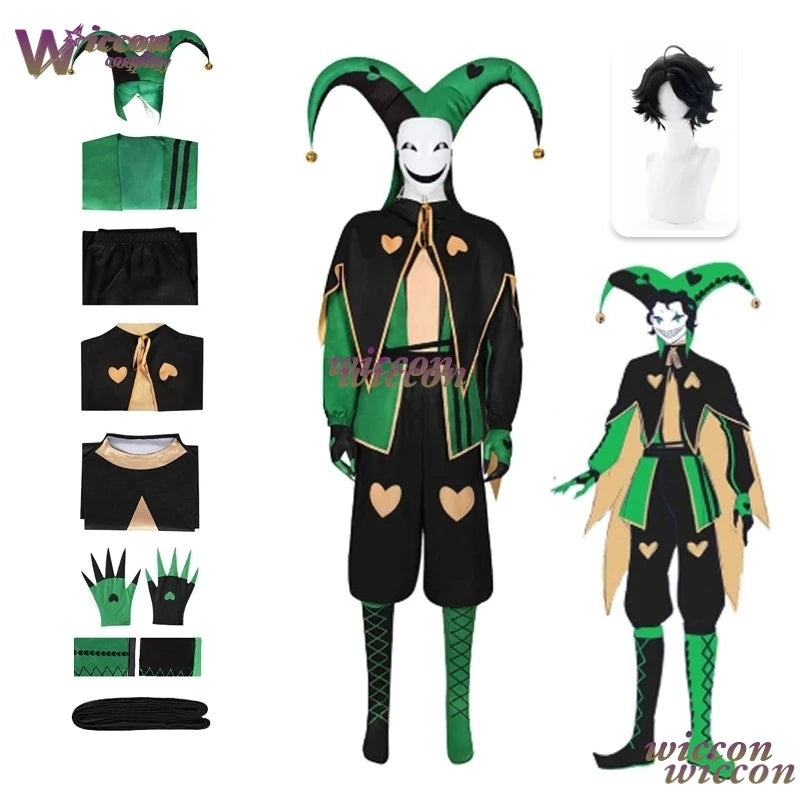 YESoK Adult Clown Costume Freak Circus Pierrot & Harlequin Jester Set for Halloween - harlequin wig / M