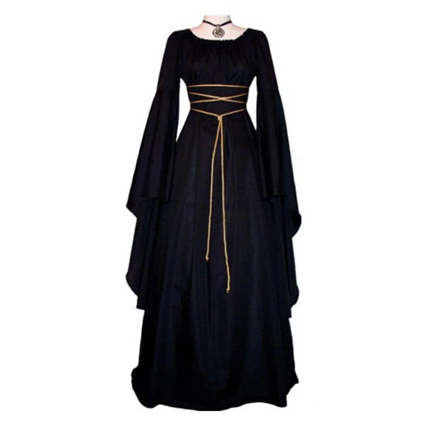Women's Medieval Long Sleeved Round Neck Lace-Up Waist Irregular Costume - alternate view 10