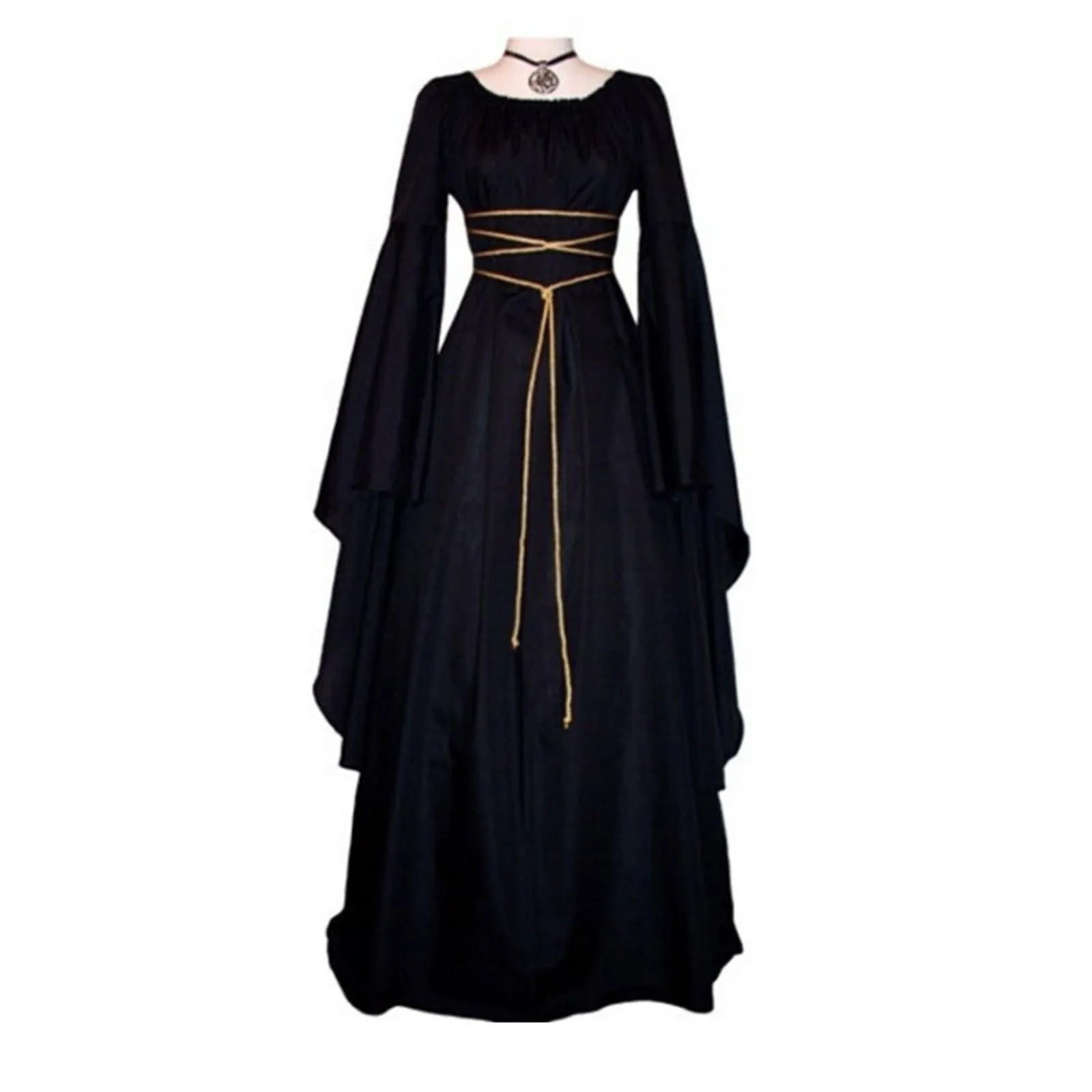 Women's Medieval Long Sleeved Round Neck Lace-Up Waist Irregular Costume - alternate view 10