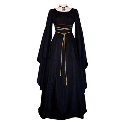 Women's Medieval Long Sleeved Round Neck Lace-Up Waist Irregular Costume - alternate view 10