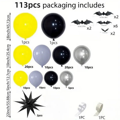 113-Piece Halloween Spider-Themed Balloon Arch Set, Black, Yellow, and Silver Balloons with 3D Spider - product image 5