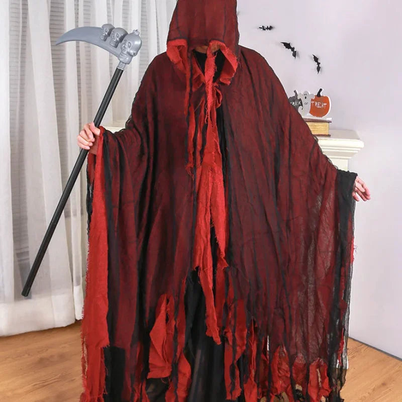 Scary Halloween Hooded Cloak Medieval Renaissance Wizard Cloak Horror Grim Reaper Costume - View 5