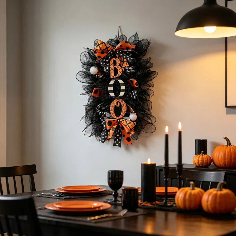 50x30cm Halloween BOO Wreath Pumpkin Door Hanging Garland Front Door Porch - product image 1