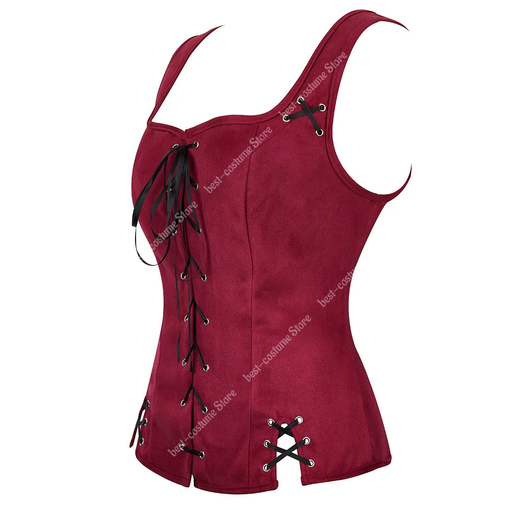Pirate Costume Women Medieval Vest Costume Plus Size Medieval Blouse Tops 2 Pieces
