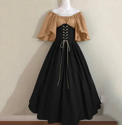 Women's Medieval Retro Contrasting Color Slim Swing Shoulder Costume - alternate view 25