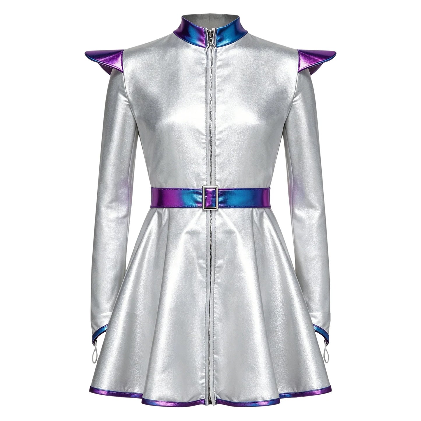 Kids Halloween Alien Costume Girls Metallic Shiny Zipper A-line Tutu Dress for Outer Space Robot Astronaut - product image 8
