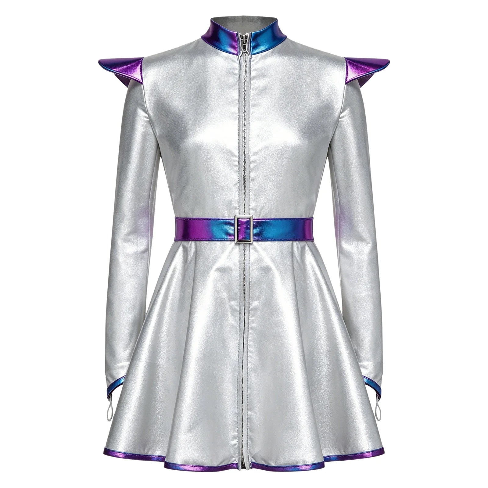 Kids Halloween Alien Costume Girls Metallic Shiny Zipper A-line Tutu Dress for Outer Space Robot Astronaut - product image 8