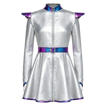 Kids Halloween Alien Costume Girls Metallic Shiny Zipper A-line Tutu Dress for Outer Space Robot Astronaut - product image 8