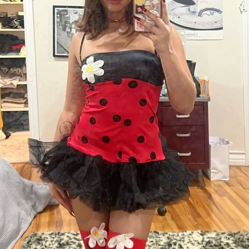 Women Ladybug Costume Dress up Beetle Wings Bee Fairy Role Play Costume Outfit Dress