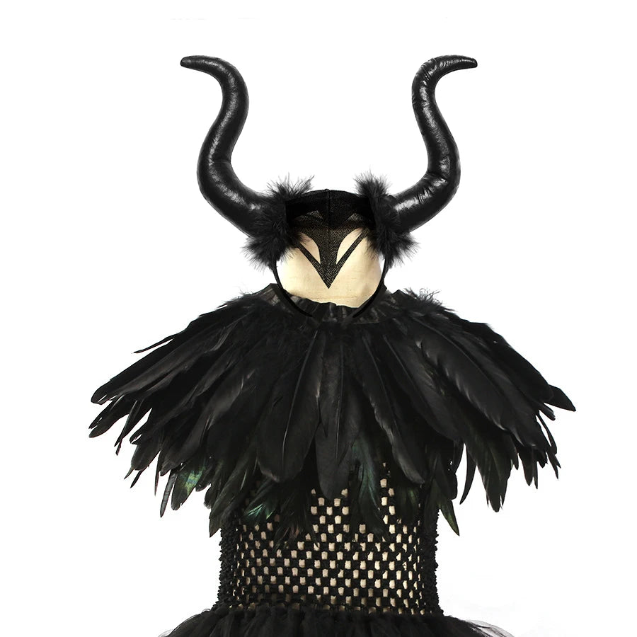 Halloween Maleficents Costume for Girls Evil Queen Dress Up Costumes Witch Devil Black Tulle Mesh Princess - product image 6