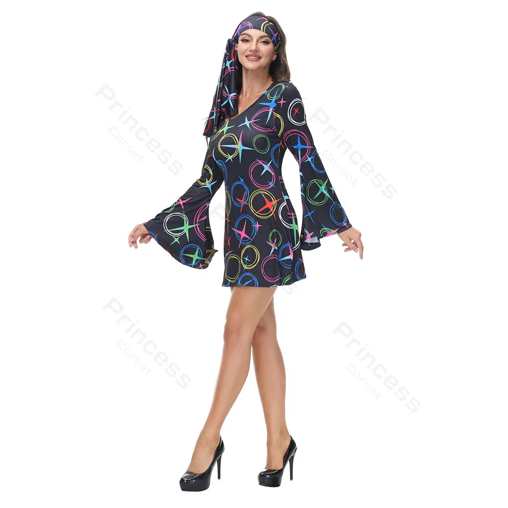 70s Costume Disco Dresses for Women Halloween Costume Sexy Hippie Costume Disco Dress with Disco Headband 70s - product image 5