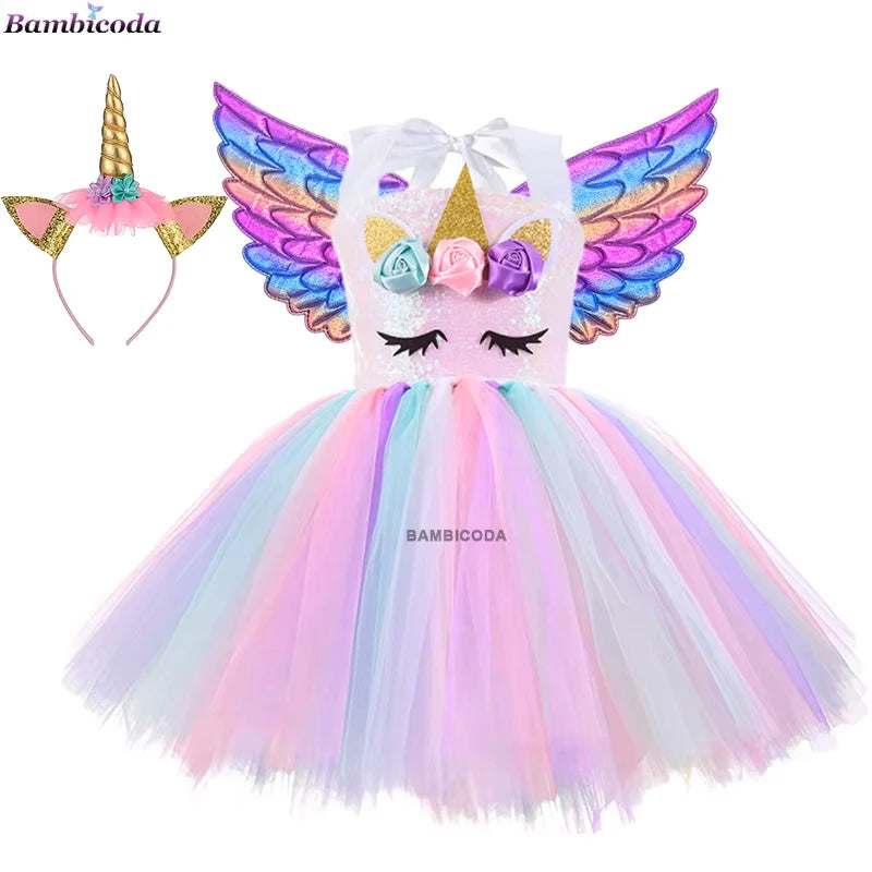 Girls Shiny Unicorn Tutu Led Lighting Dress Glowing Dresses Princess Dress Clothing