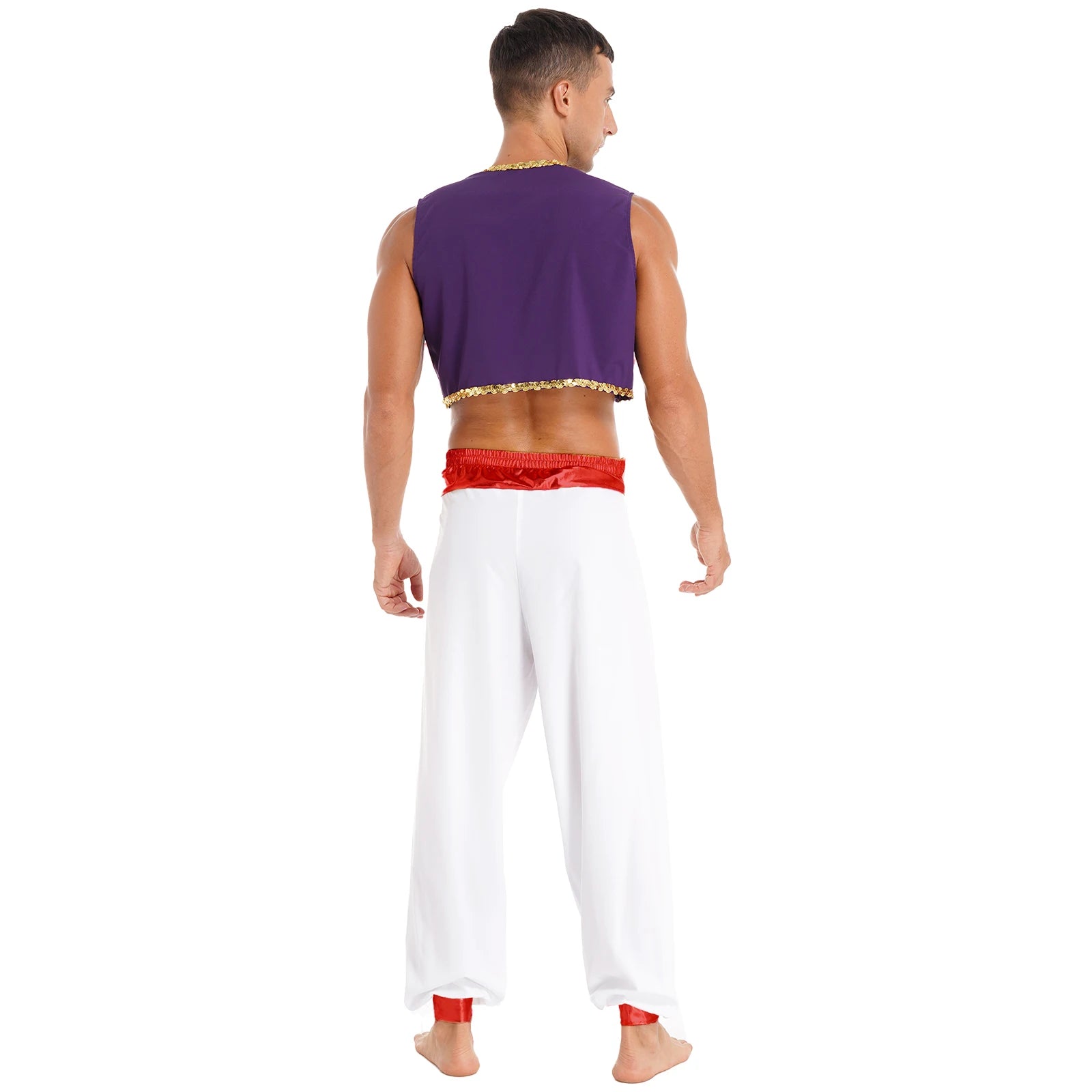 Men's Arabian Prince Mythical Aladdin Sequin Trim Waistcoat Belted Pants Costume - alternate view 6