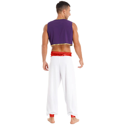 Men's Arabian Prince Mythical Aladdin Sequin Trim Waistcoat Belted Pants Costume - alternate view 6