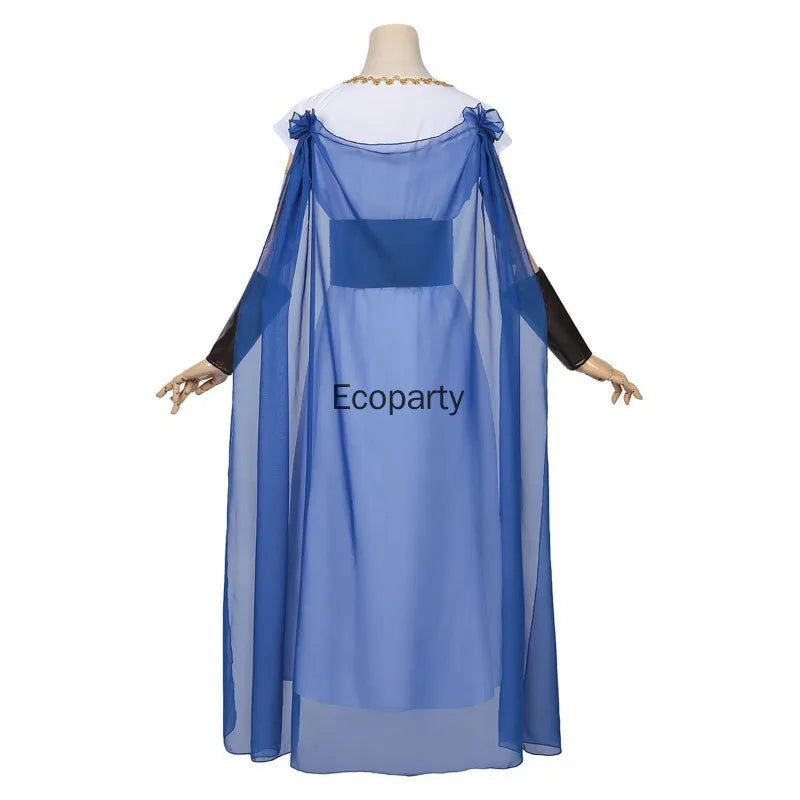 Women Ancient Greek Moon Hunting Goddess Artemis Costume Medieval Princess Costume Dress - Blue / XXL