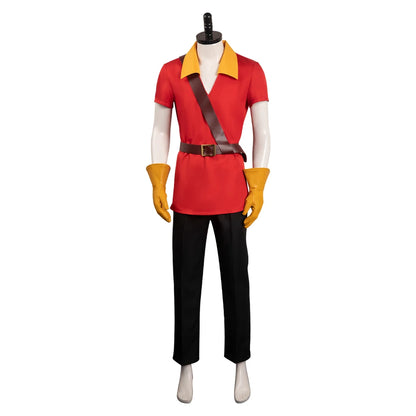 Gaston Costume Shirt Top Pants Gloves Belt Full Outfits Boys Men Adult Halloween Disguise - Male / S