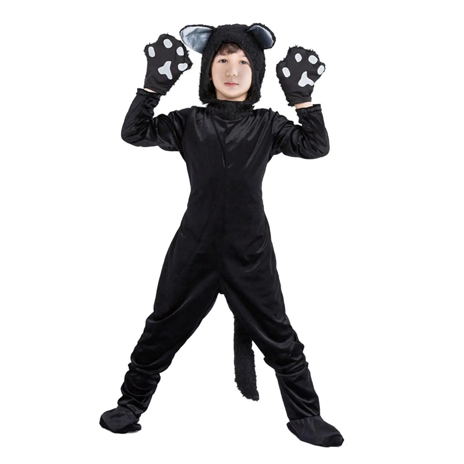 Kids Black Cat Costume – Jumpsuit, Gloves & Foot Covers