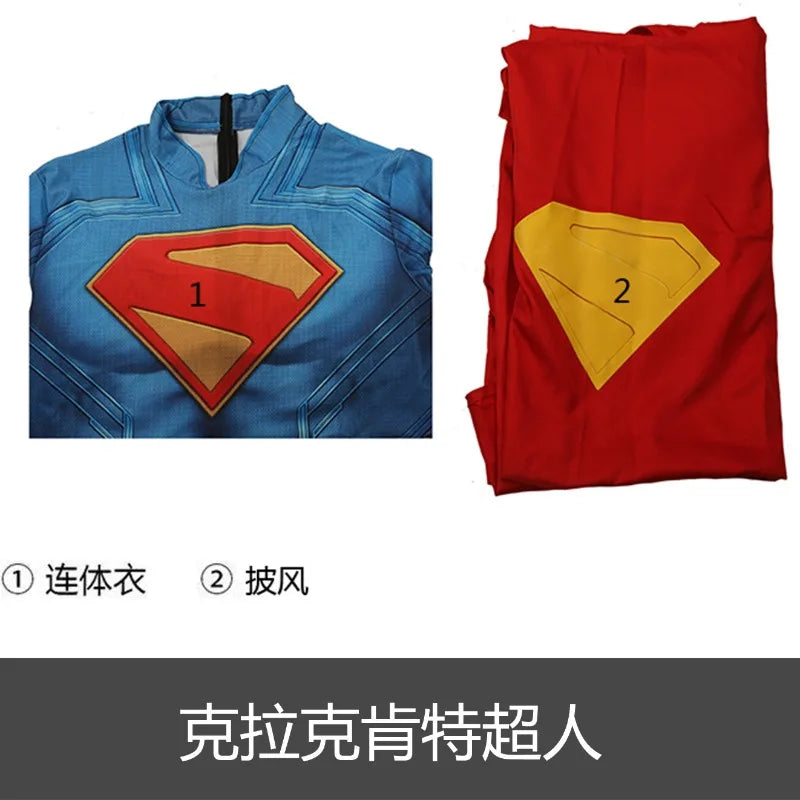 Superman Costume 3D Printed Blue Zentai Jumpsuit with Red Cape for Men Superhero Halloween - Clothes Cloak / M