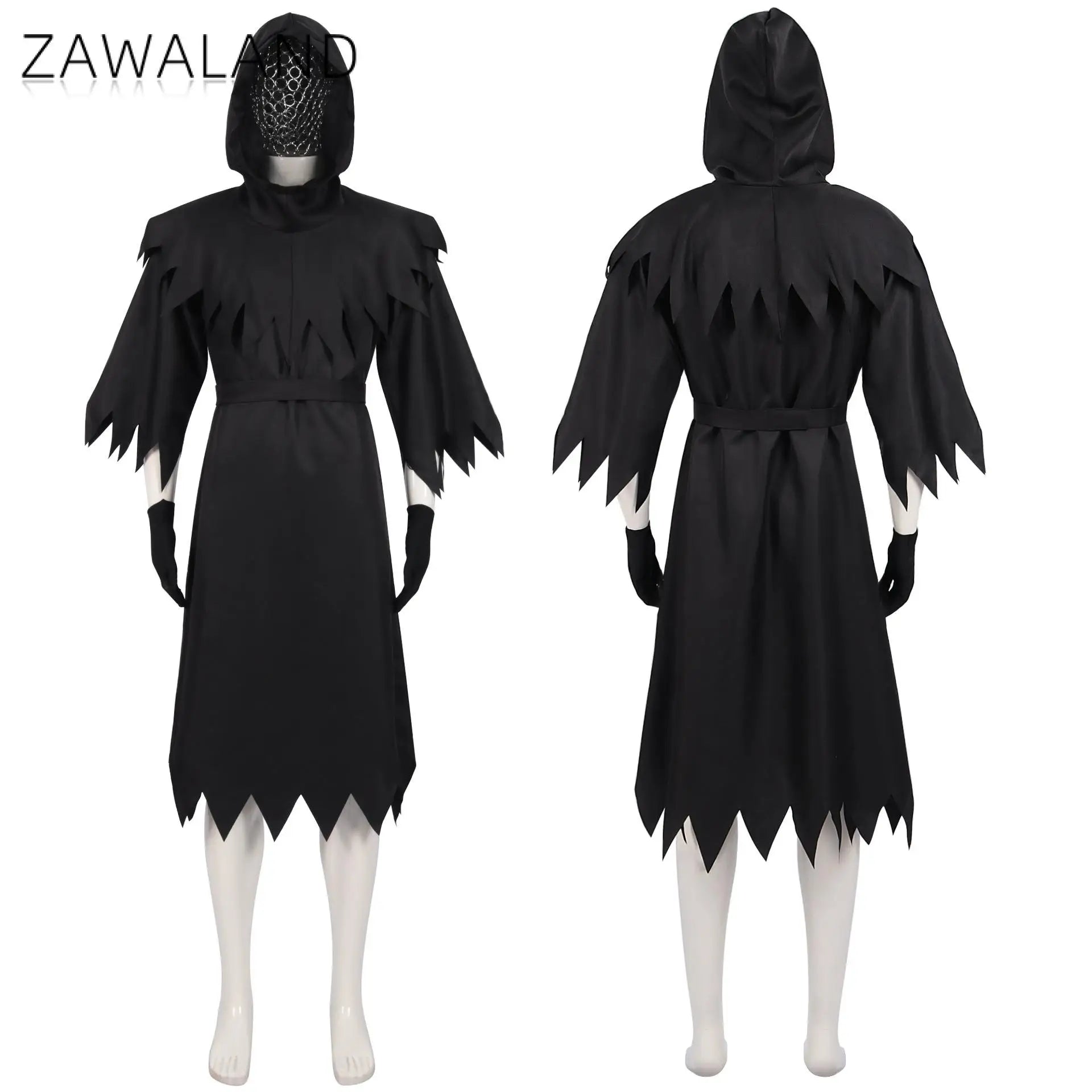 Zawaland Halloween Death Costume Medieval Grim Reaper Robe Gothic Monk Cloak with - with sickle / XL