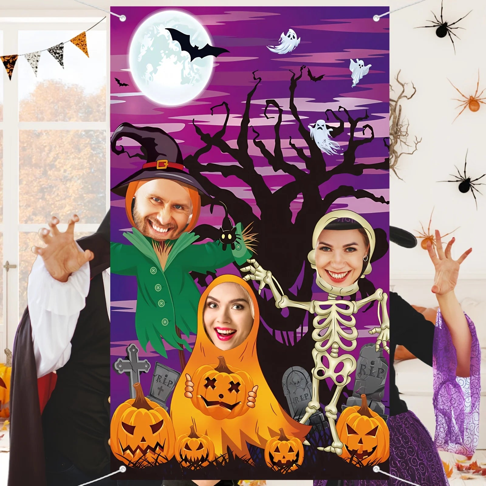 1pcs Halloween Fun Photo Background Cloth Pumpkin Skeleton Witch Halloween - product image 3