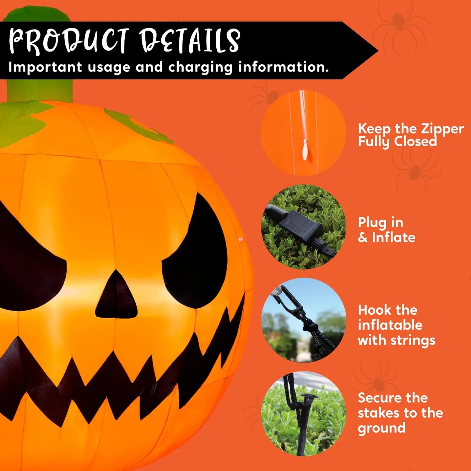 10FT Tall Giant Inflatables Pumpkin with Built-in LED Lights Outdoor