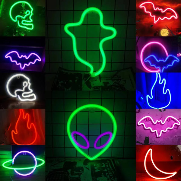Halloween Bat Spirit LED Neon Wall Decor for Party Gift - Terrifying Atmosphere - USB or Battery Powered - product image 1