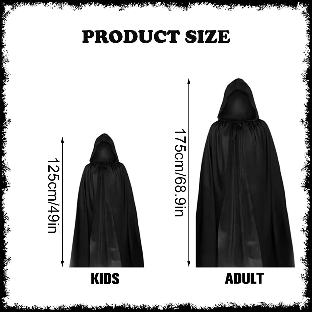 Scary Halloween Grim Reaper Costume Set Scythe Hooded Cape Skull Face Mask Gloves for Kids - no weapon 1set
