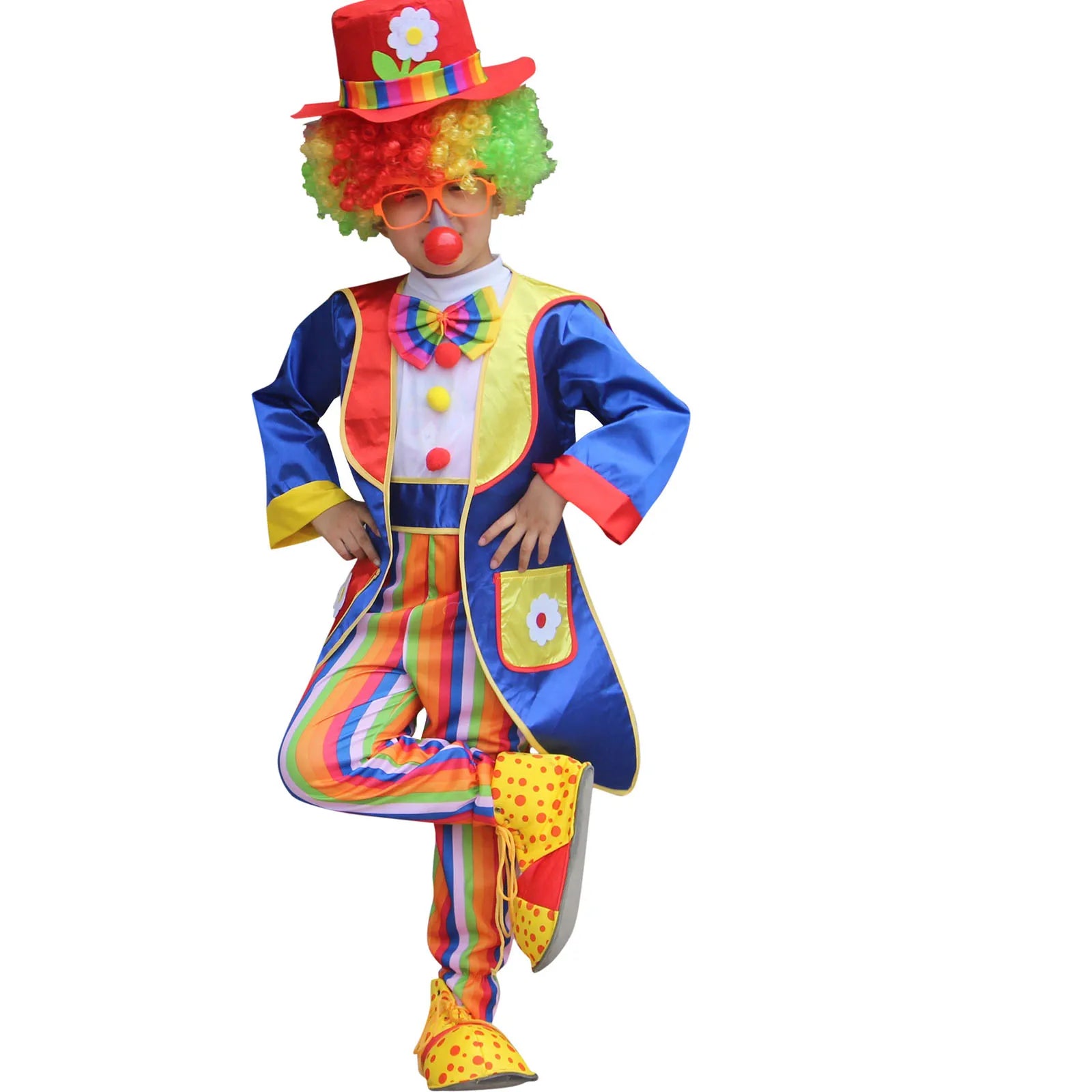 Boys Girls Circus Clown Costume Halloween Theme Party Carnival Performance Clothes Striped Jumpsuit with Coat - product image 3