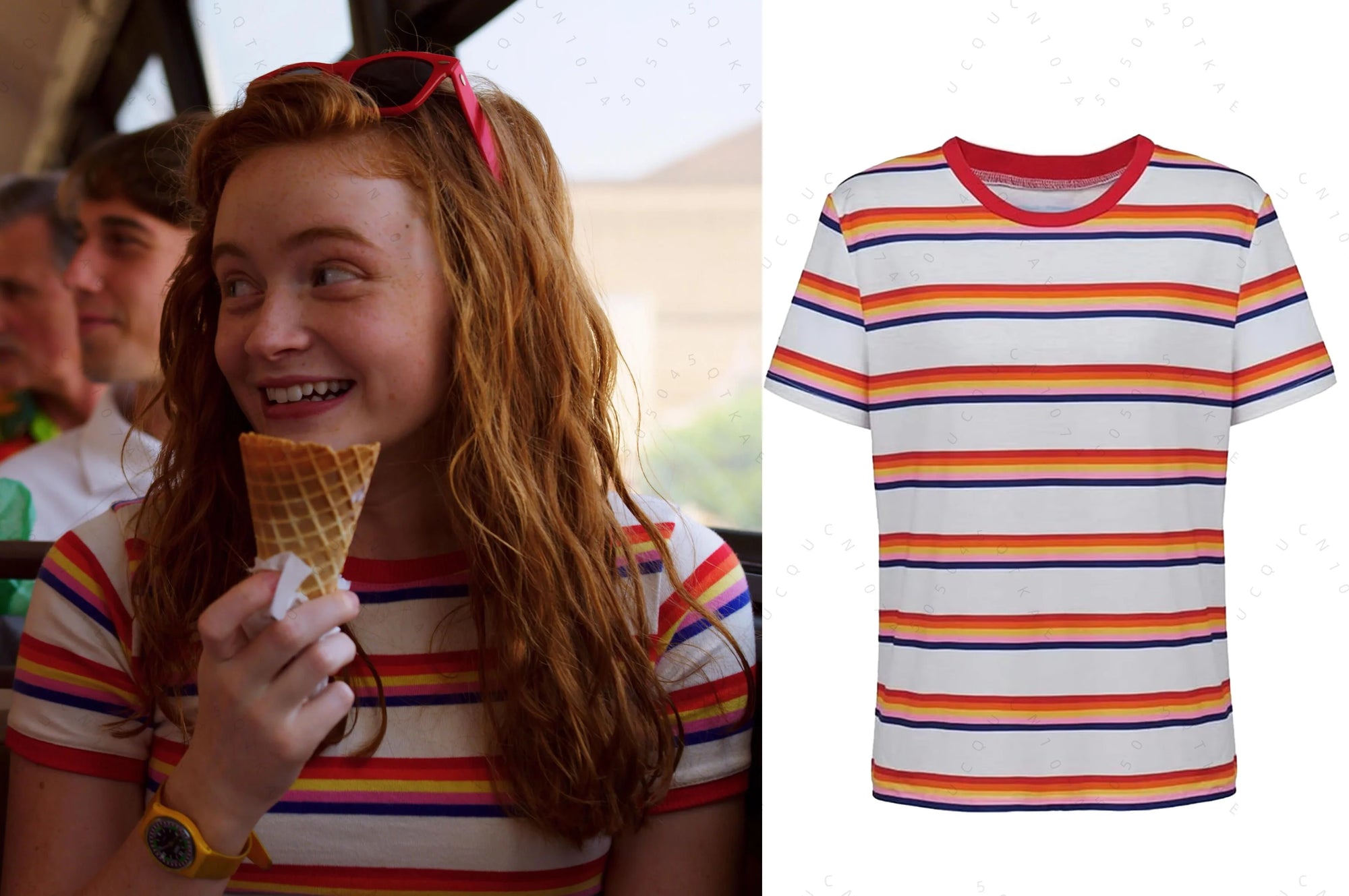 Retro 80s Striped Cosplay Costume | Colorful Striped T-Shirt & Casual Coat for Women, Men, Girls |Halloween