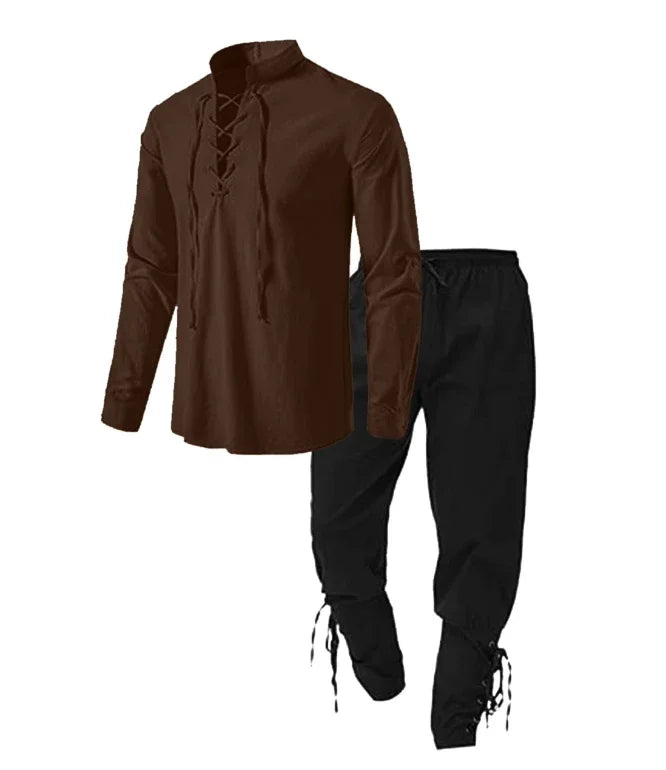 2Pcs Retro Vintage Medieval Renaissance Costume Outfits Pirate Viking Casual Daily