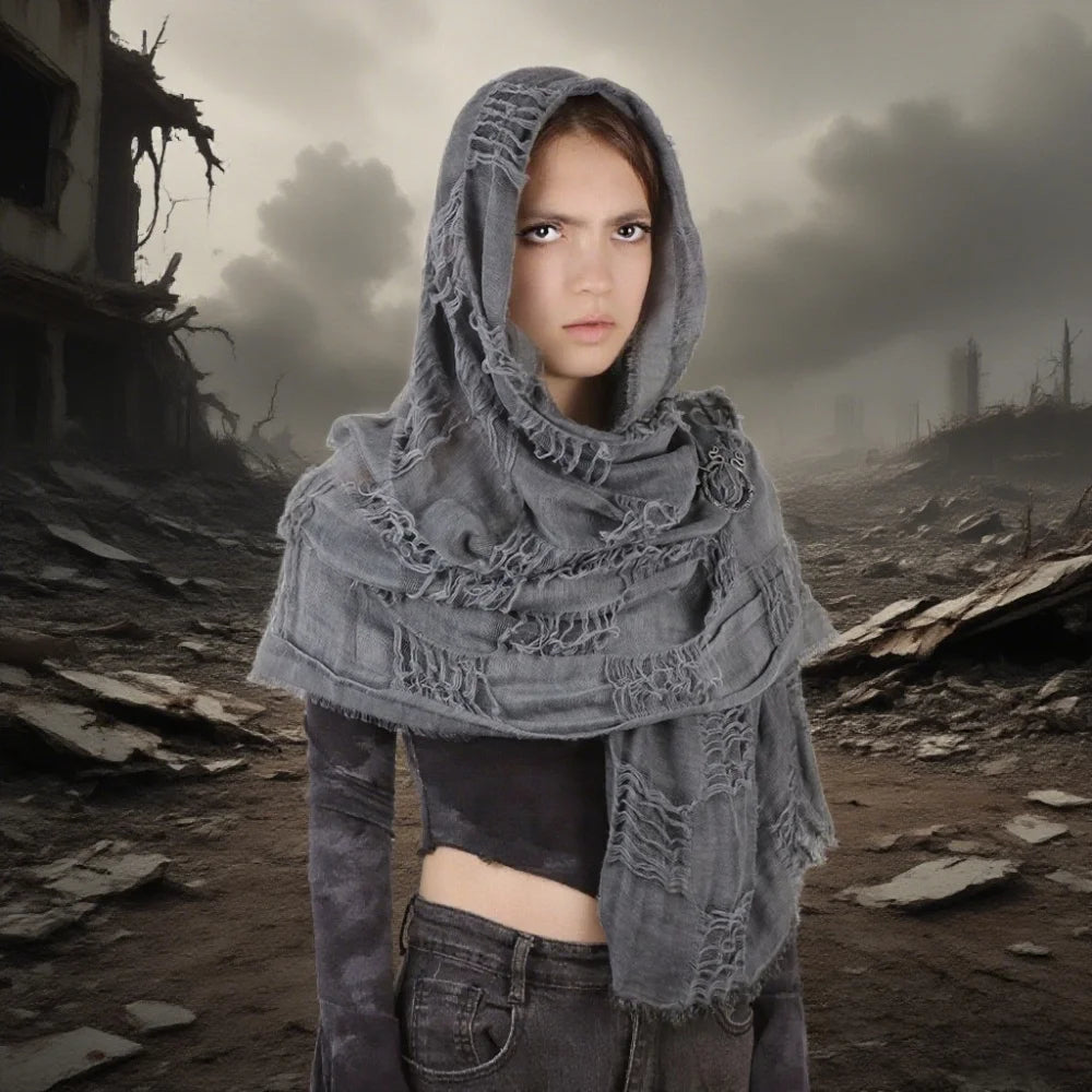 Wrap Dune Wasteland Hooded Shawl With Viking Brooch | Cowl Scarf Rogue Medieval