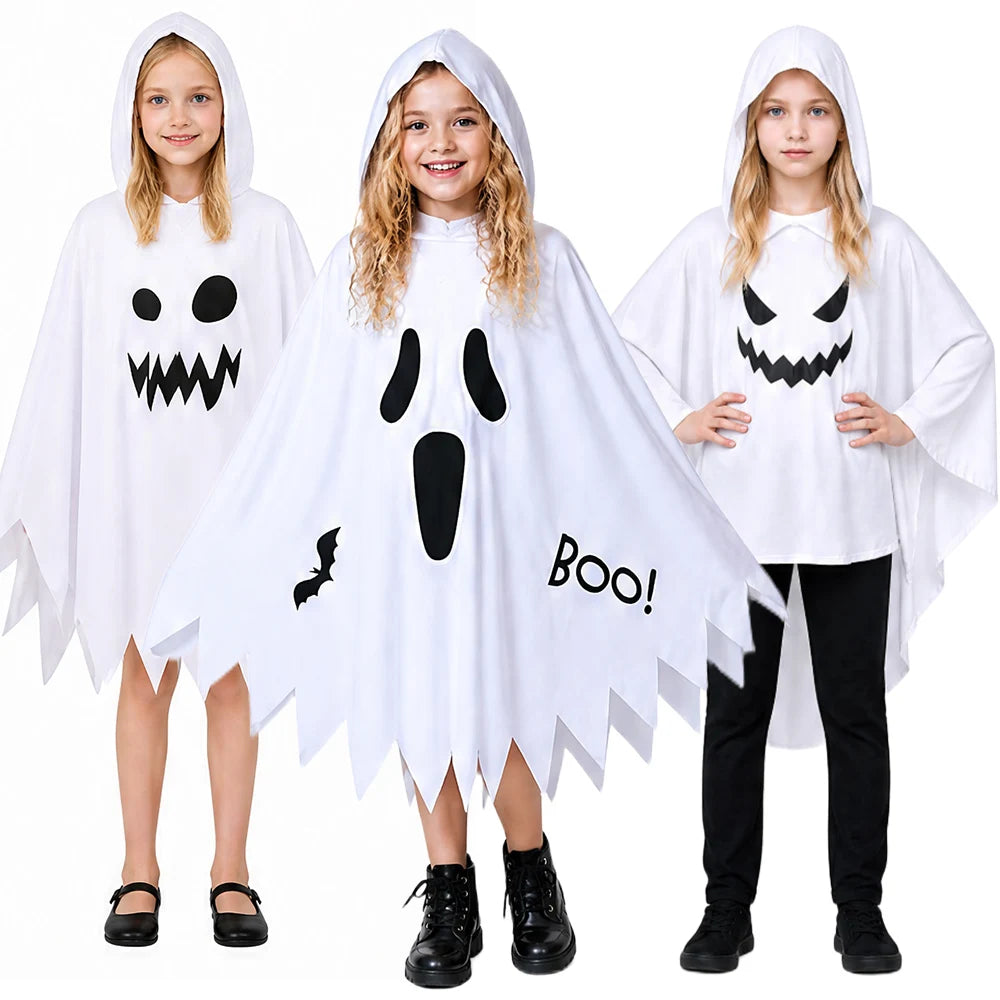 Halloween White Ghost Costume Glowing Hooded Cloak in The Dark Demon Shawl