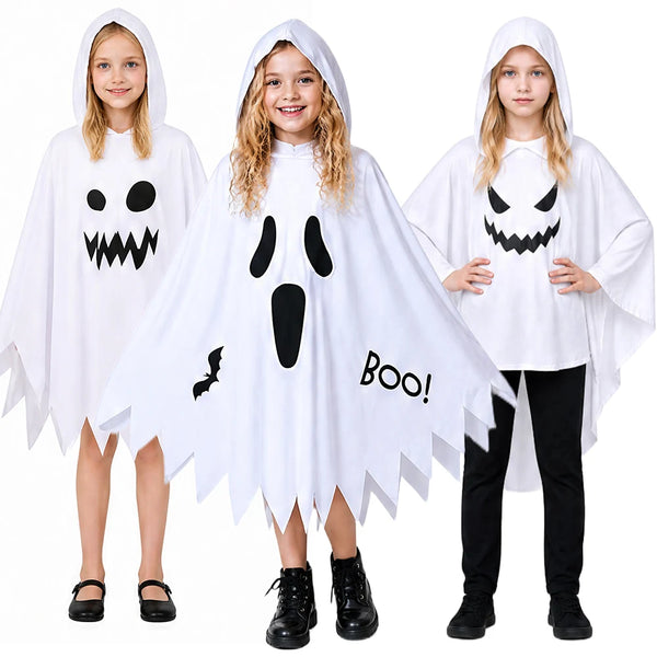 Halloween White Ghost Costume Glowing Hooded Cloak in The Dark Demon Shawl
