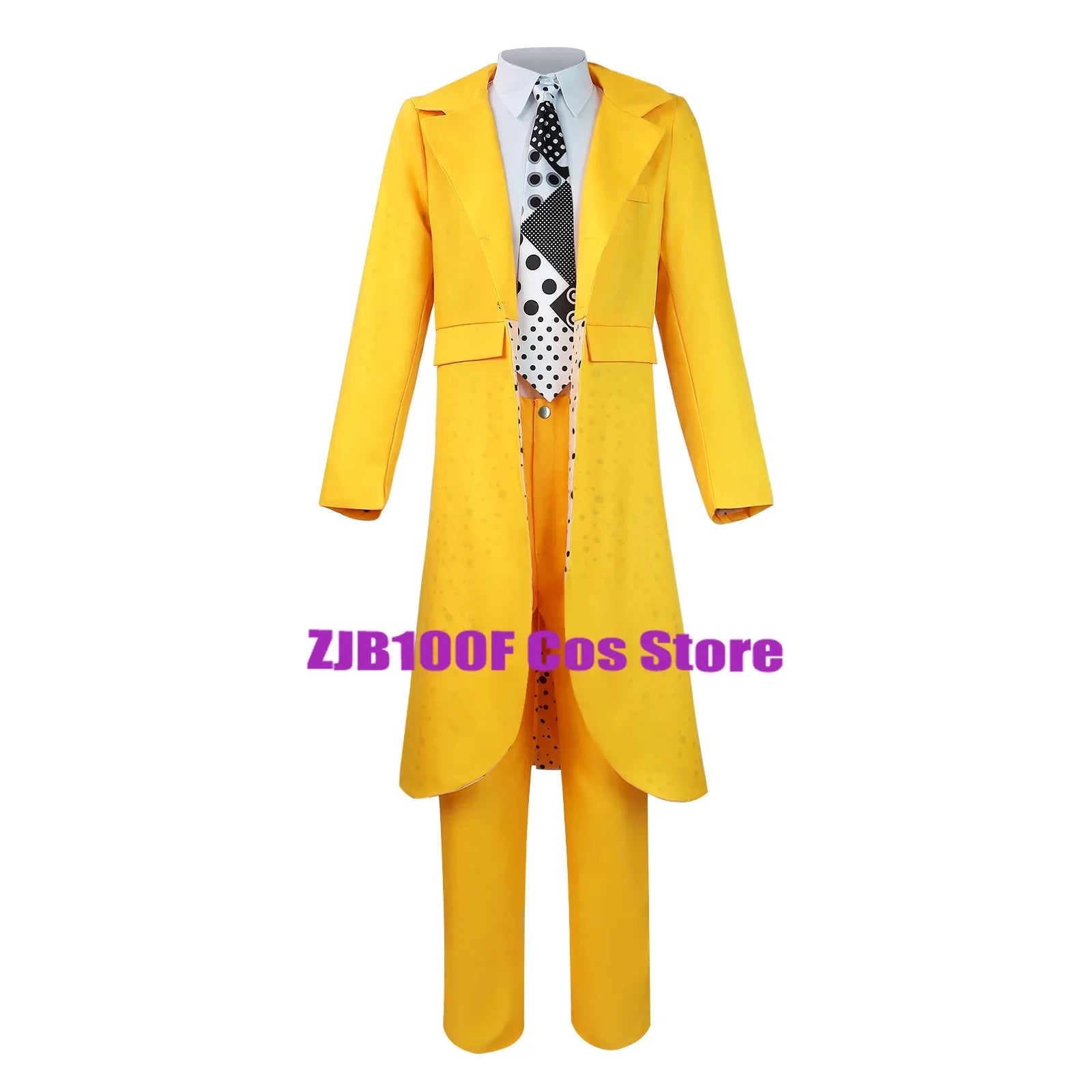 Carrey Costume Uniform Anime Costumes Yellow Trench Hat Suit Halloween Jim Clown Outfits - set and mask / XL