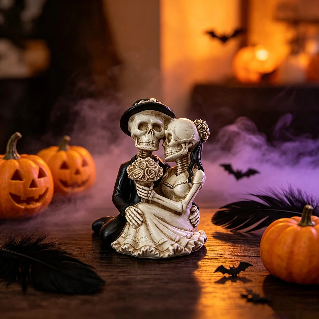 Skeleton Wedding Couple Figurine Gothic Skull Bride Groom Statue Till Death - product image 1