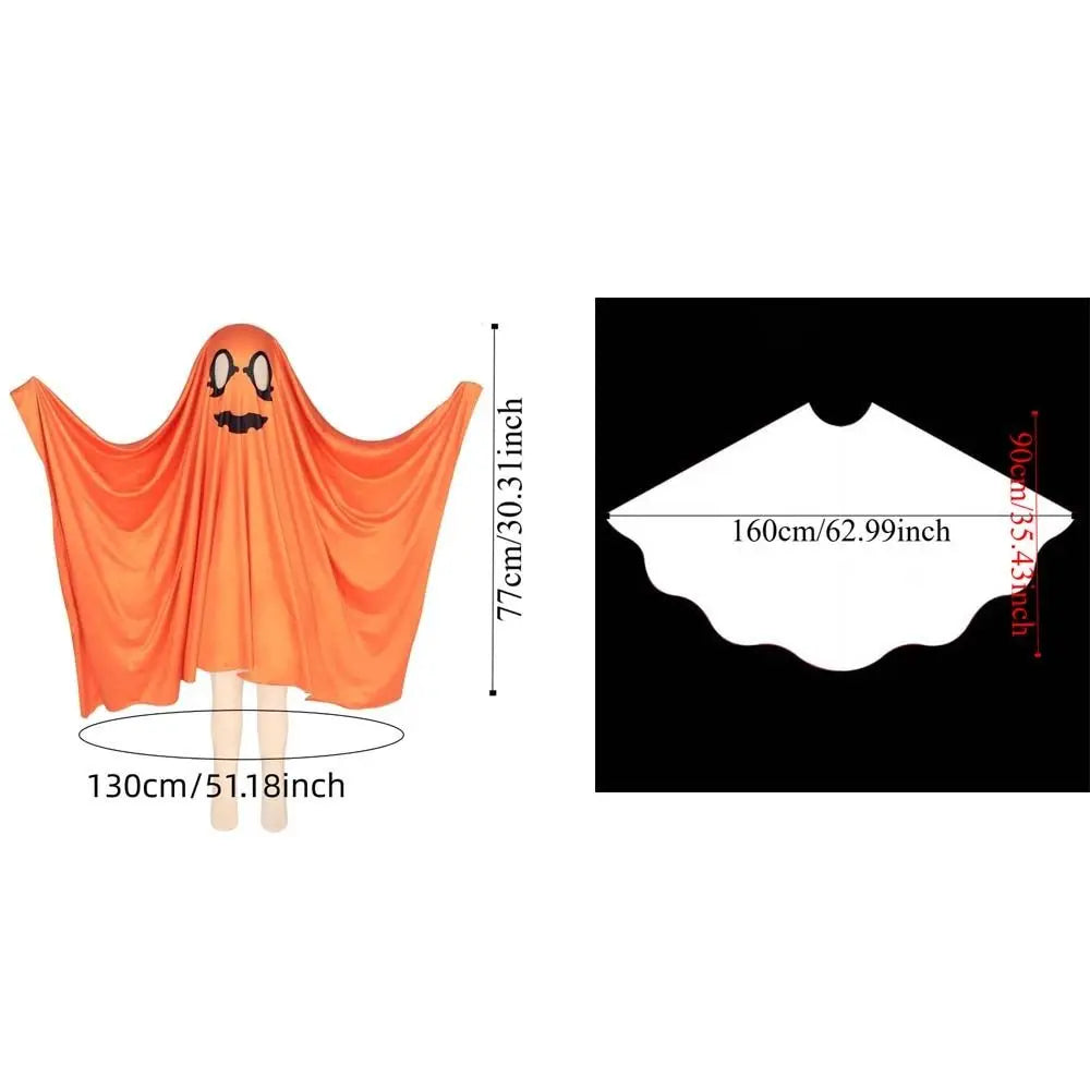 Halloween Ghost or Pumpkin Poncho – White & Orange Costume Cape