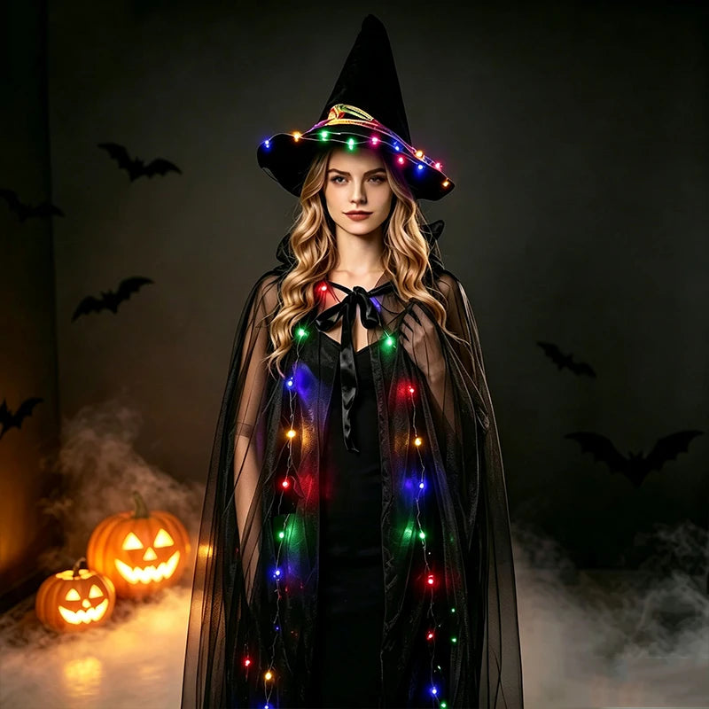 LED Light-Up Ghost Cloak – Halloween Cape & Hat Set Options