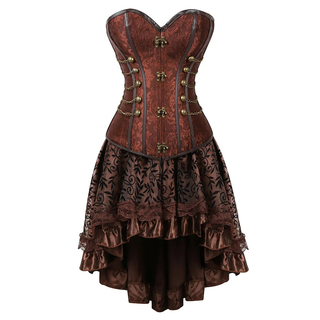 Steampunk Corset Dress Brown Pirate Costume Woman Skirt Plus Size Gothic Underbust